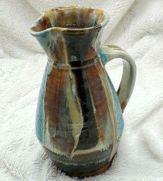 Vintage Studio Art Pottery Ceramic Stoneware Pitcher Vase 9 " Drip Glaze Crackle