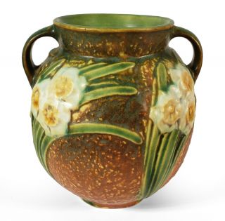 Vintage Roseville Ohio American Art Pottery Handled Vase Jonquil Flowers 540 - 6