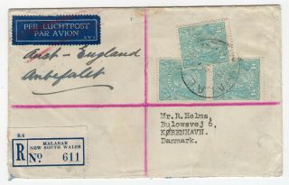 Australia 1937 Malabar Nsw - George V Head Issue - Registered Cover To Denmark