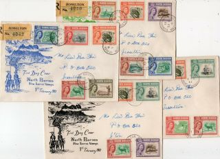 North Borneo 1961 Stamp Series - Group Of Four Qeii Cachet Fdc Covers