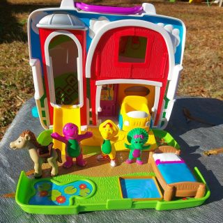 Vintage Barney & Friends Carry Along Playset House Barn Playground Figures