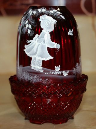 Fenton Art Glass Cranberry Fairy Lamp Candle Holder Nancy Fenton Sue Jackson