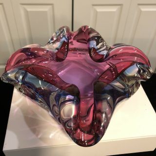 Vintage Murano Blown Glass Pink Purple Amethyst Sommerso Ashtray Mcm Stunning