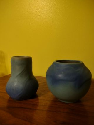 2 Van Briggle Pottery Turquoise Violets And Leaves Vase & Planter Colo Spg
