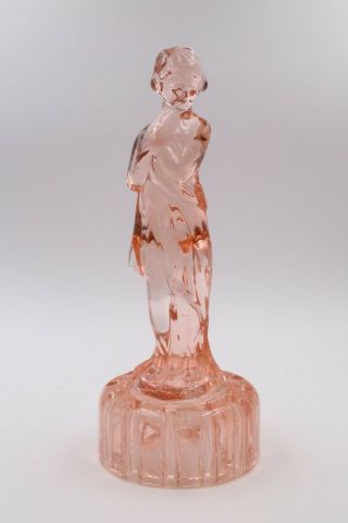 Cambridge Glass Figural Flower Frog Draped Lady,  13 " Pink