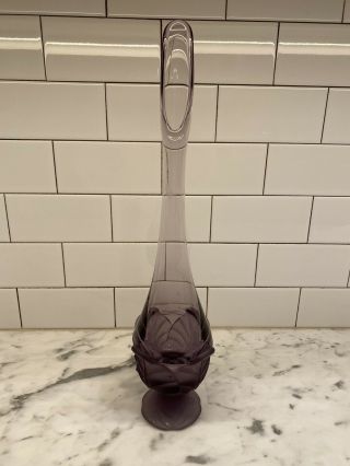 Vintage Viking Glass Swung Bud Vase - Frost Accent - Leaf Base - Purple - Rare
