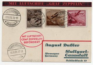 1931 Liechtenstein To Germany Zeppelin Cover High Value Stamps,  Red Pmk