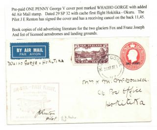 1st Flight Cover Ex - Whaiho Gorge To Hokitika At 4d Rate 29.  9.  1932 - Pilot Signed