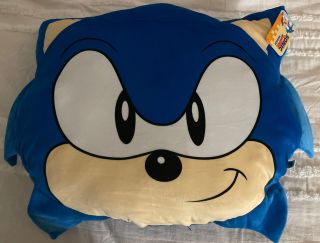 W/tag Large Sonic The Hedgehog Face Head Pillow Plush 19” By 20”