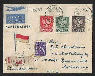 Indonesia To Suriname Air Mail Cover 1950 Rare Destination