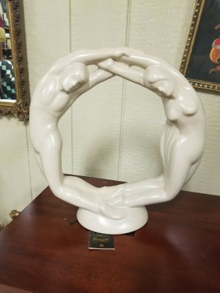 Royal Haeger Art Pottery Circle Of Love Sculpture Orig Tag White 14.  75 " Tall