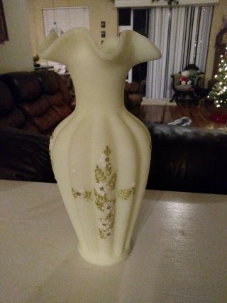 Large Fenton Vase Custard - Hand Painted R Doonan 11 " Tall