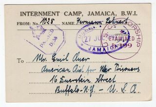 Jamaica 1944 Internment / Pow Prisoner Of War Camp - Dual Censor Postcard To Usa