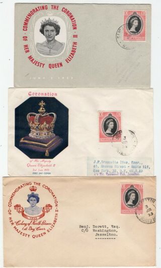 North Borneo 1953 Qeii Coronation - Group Of Three Cachet Fdc Covers -