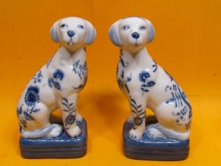 Wl 1895 Wong Lee Porcelain Dog Bookends Chinese Style Hand Painted Floral Blue