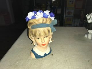 Vintage Enesco Lady Head Vase 5 1/2” Blonde Teen Young Lady Head Vase