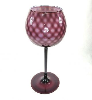 Italian Empoli 12 " Cased Amethyst Purple Glass Diamond Optic Goblet Vase Mcm