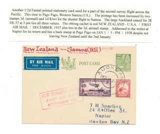 Zealand - 2nd Trans - Pacific Survey Flight Card To Samoa - Flight Left 2.  1.  1938