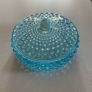 Fenton Blue Opalescent Hobnail Candy Box With Lid Rare Only Made For One Year