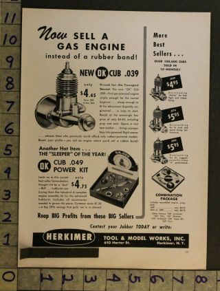 1950 Toy Ad Gas Engine Ok Cub Airplane Power Kit Herkimer Tool Model Craft Tl08