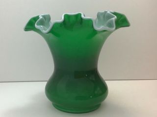 Fenton Vase Emerald Green Ivy Overlay Ruffled Vase
