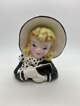 Vintage Ceramic Norcrest Head Vase Young Girl With Purse Orig Sticker E399 5 3/4