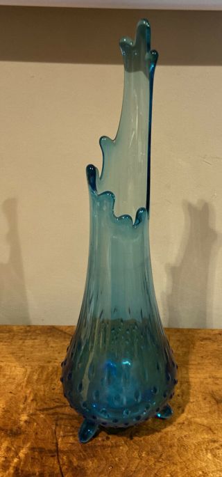Vintage Blue Fenton Hobnail Swung Stretch 3 Legged Vase