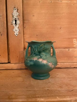 Roseville Pottery Bleeding Heart - Green Matte Vintage Vase Art Deco 4.  25 " Usa
