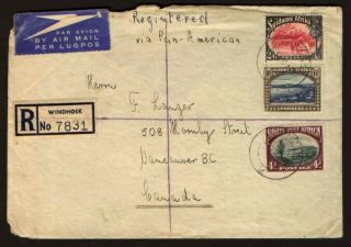 South West Africa Registered Airmail 1949 To Usa