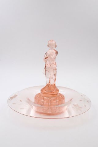 Cambridge Glass Figural Flower Frog Draped Lady,  8 1/2 " Pink With Console Bowl