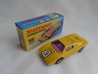 Matchbox Lesney Superfast No27 Lamborghini Countach Light Yellow / Purple Window