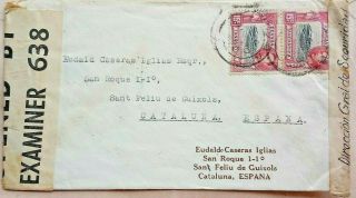 Tanganyika 1940 Blue Censor Label Cover To Spain,  Censored In U.  K.  & Madrid