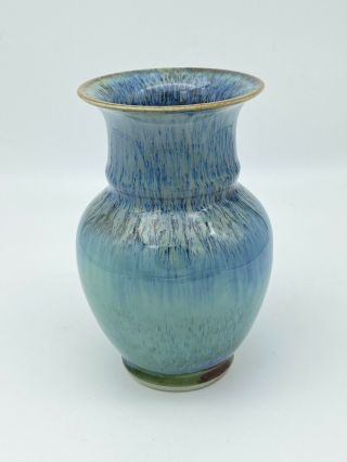 Ross Studio Art Pottery Vase Drip Glaze Blue Green Signed