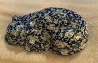 Vintage Victoria Ware Ironstone Blue & White Floral Calico Pattern Cat.