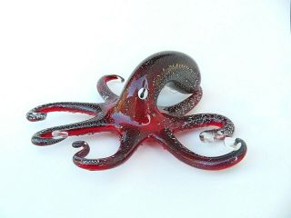 Dynasty Gallery Art Glass Octopus Ruby Red Cased Silver Speckled Aventurine