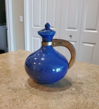 Vintage Red Wing Rumrill Pottery Cobalt Blue Plain Ware Coffee Carafe,  W/lid