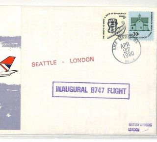 Usa Gb Aviation Ffc Seattle British Airways First Flight Cover B747 1980 Bh227