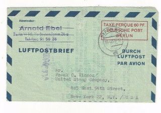 1951 Berlin Germany 60pf Aerogram Air Letter Sheet,  Airmail To York H&g 2b