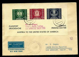 Austria 1949 S/s Michel 943 - 5 On 1951 Censored Airmail Cover To Los Angeles