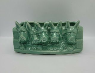Vintage Mccoy Five Scottie Dogs Art Pottery Planter Flower Pot Turquoise Green
