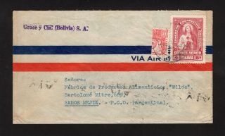 Bolivia To Argentina,  1944,  Air Mail Cover W/bisected Franking,  Vf