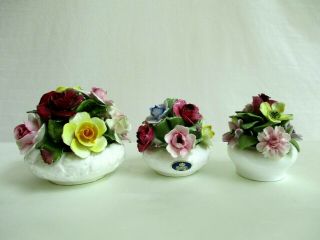 (3) Vintage Bone China Bouquet Of Flowers In Bowls One Coalport Two Aynsley