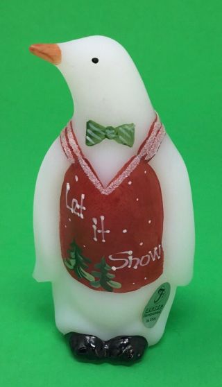Fenton Art Glass Hand Crafted Christmas Penquin Frosty Friends " Let It Snow " 5 " H