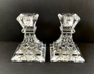 Pair Signed Waterford Crystal Lismore 4 " Candlestick/candle Holders - Square Base