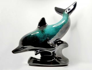 Vintage Xl Aquamarine\tourqoise Dolphin Figurine,  Blue Mountain Pottery
