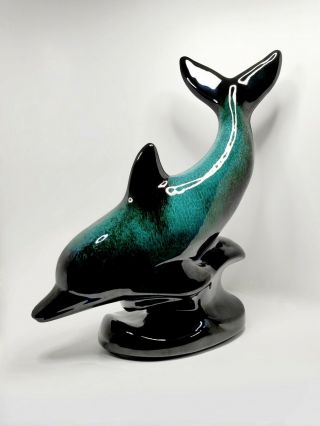 Vintage XL Aquamarine\Tourqoise Dolphin Figurine,  Blue Mountain Pottery 2