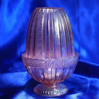 Nos Vintage Fenton Pink Iridescent Carnival Glass Tulip Pattern Fairy Lamp Qvc