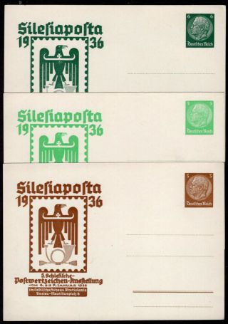 2754 Germany Three Private Ps Stationery Postal Card 1936 Expo Philatelic