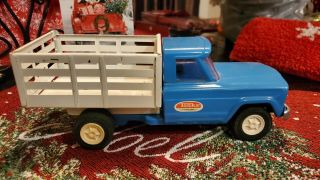 Vintage Antique Baby Blue Metal Tonka Truck Toy W/ Adjustable Bed Lever Japan