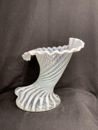 Fenton Art Glass French Opalescent Spiral Optic Cornucopia Vase